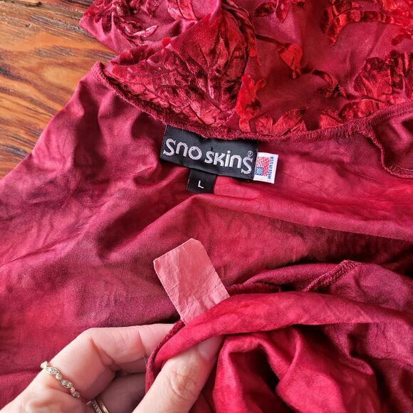 Vtg Sno Skins burgunday Burnout Velvet Long Seelve Turtleneck Top Sz L - Picture 3 of 5